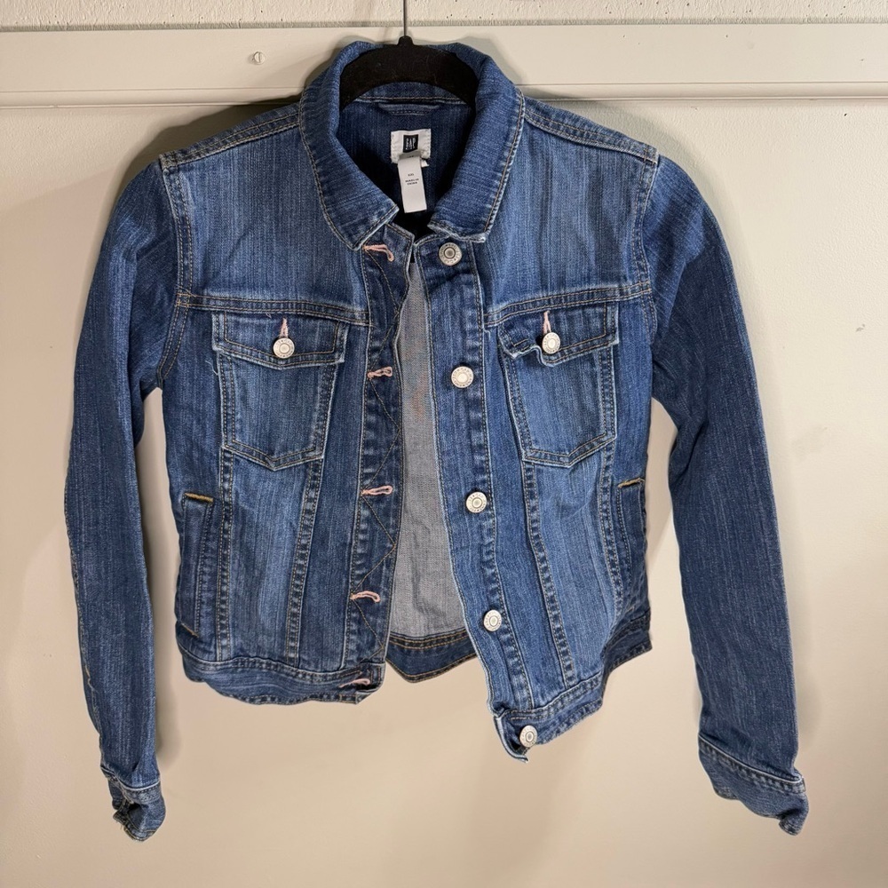 Gap Kids Jean Jacket Dark Wash Silver Buttons